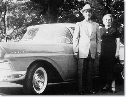 J.D. and Vera Presley with the car Elvis gave them
