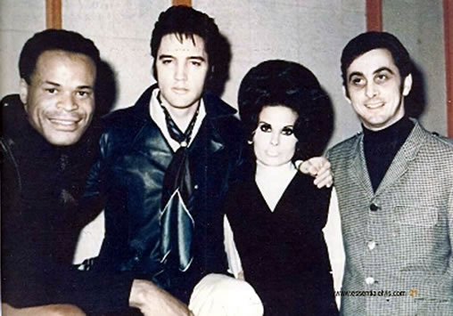 Roy Hamilton joins Elvis with George Klein and girlfriend Barbara Little at American Sound Studios in January 1969.