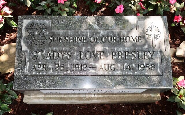 Gladys Presley's grave marker, now on display at Graceland. It was designed by her famous son to honor the family's Jewish heritage, a Graceland archivist says. (Dan Fellner via JTA)