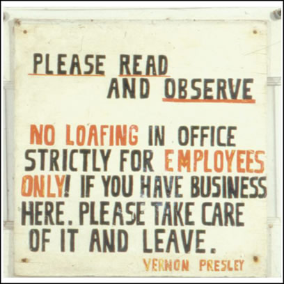 Sign from Vernon's office at Graceland.
